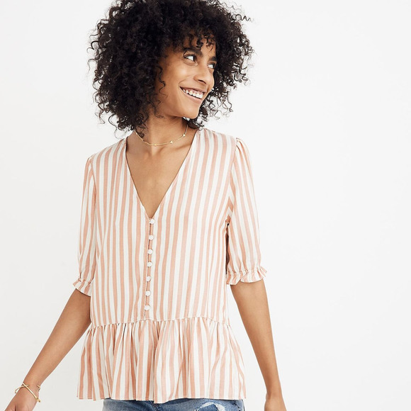 Madewell Tops - Madewell Courtyard Ruffle Hem Striped Top
